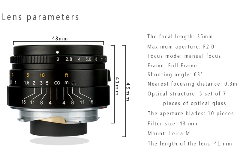 Объектив для Leica 7artisans 35 мм F2 объектив с широкой диафрагмой и параксиальных м ef-s объектив с креплением для объектива Leica для Камера