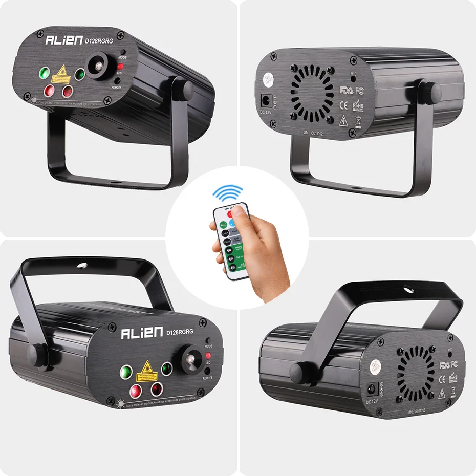 ALIEN Remote Dual Red Green 128 Patterns Stage Laser Projector Lighting Effect DJ Disco Party Club Bar Xmas Light With Blue LED