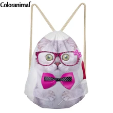 Coloranimal Kawaii 3D животное Белый Кот/собака/свинья печать Повседневная средняя школа Studnet Drawstring сумка мягкая сумка мужская спортивная сумка