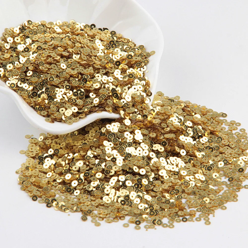 3mm light gold Золотые блестки 3 мм-30 мм плоские круглые ПВХ свободные блестки для рукоделия блестки Швейные украшения DIY аксессуары Lentejuelas Para Coser - Цвет: 3mm light gold