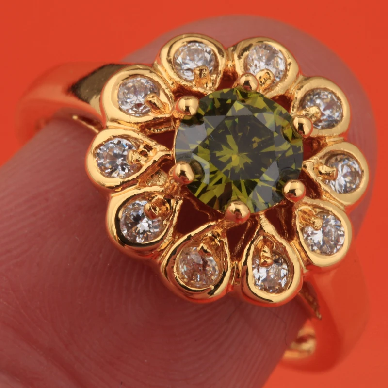 

Cheerful Green Olive Peridot White Zircon Gold Filled Wedding Bands Jewelry Ring US# Size 6 / 7 / 8 / 9 S1912
