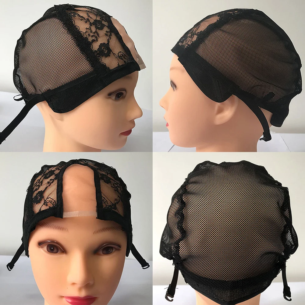 Universal Black Mesh Hairnet Adjustable Strap Accessories U-shaped Net Lace Wig Cap Stretchy