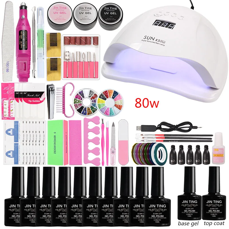 

Manicure Set Gel Nail Polish Kit 36w/45w/80w Led Uv Lamp Gel Set Acrylic Kit Professional Nail Art Tool Polish Set with Led Lamp