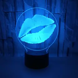 Творческий сексуальные губы ночник 3D светодио дный визуальный красочные поцелуй настольная лампа USB сна освещения Спальня Романтический