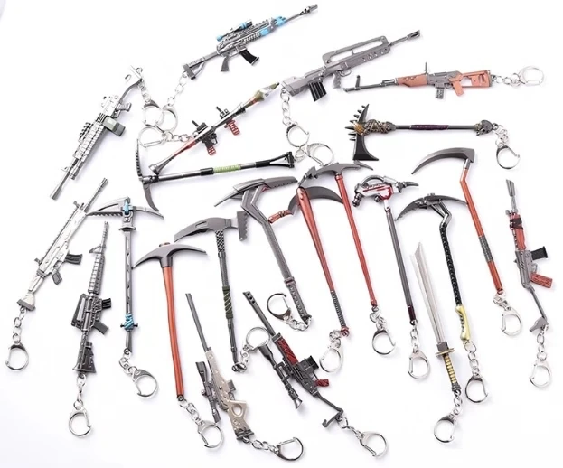 

Hot Game Ax/Pickaxe/Figure Toy/Reaper/battle royale Fort night KeyChains SCAR Rifle Pendant Key-ring Men 12CM