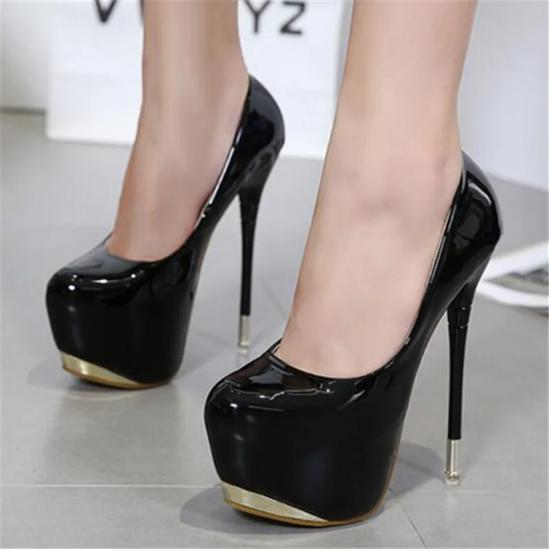 

2019 fashion women Super High Heels shoes Concise 5CM platform shoes pumps Wedding Party Sexy 15cm OL patent leather shoes MY06