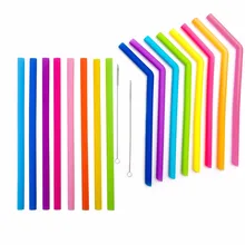 16 шт./лот, многоразовые силиконовые соломинки для питья, вечерние аксессуары для барной посуды с чистящей щеткой для кружек
