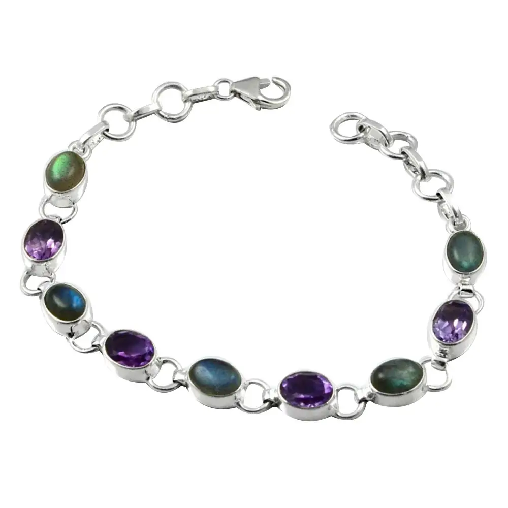 

NiaoZaiFei YunZaiKan Genuine Amethyst + Labradorite Bracelet 925 Sterling Silver, 19 cm, MHBBR0037