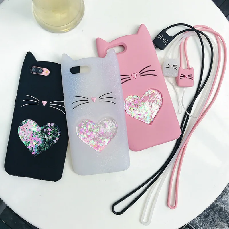 

Love Heart Glitter Stars Luck Cat Case for iphone 4 4S 5S SE 5C 6 6S 7 8 Plus X XR XS Max Dynamic Liquid Quicksand Cover