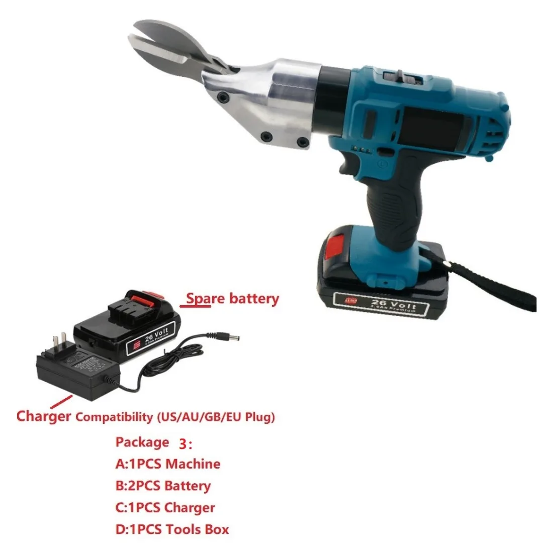 26V Li-ion Cordless Electric Scissor Metal Sheet Shear Cutter Scissors Rechargeable 2 Battery Rotating Head Power Tool