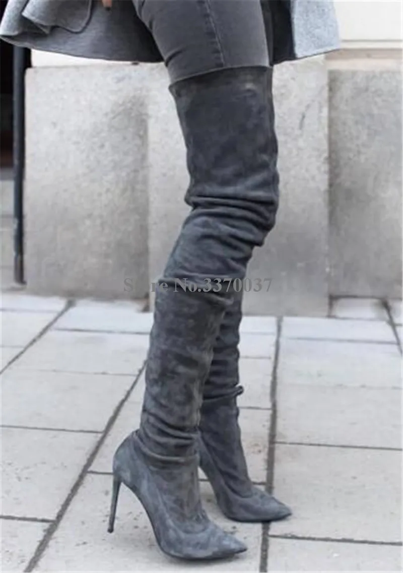 grey high knee boots