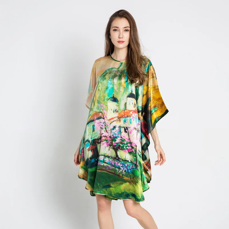Модные женские халат Печатный Дизайн Женский пеньюар летом 100% шелк тутового ночное белье Пижама Mujer SQ002