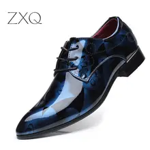 Plus Size Men Formal Dress Shoes Luxury Patent Leather Pointed Toe Floral Pattern Leather Shoes Men