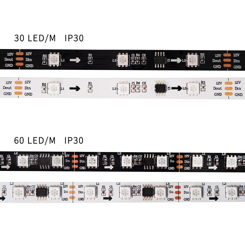 5 м WS2811 Светодиодные ленты DC12V Ультра-яркий высокоэффективных 5050 SMD RGB светодио дный s высокий свет адресные 30/48/60 светодио дный s/m