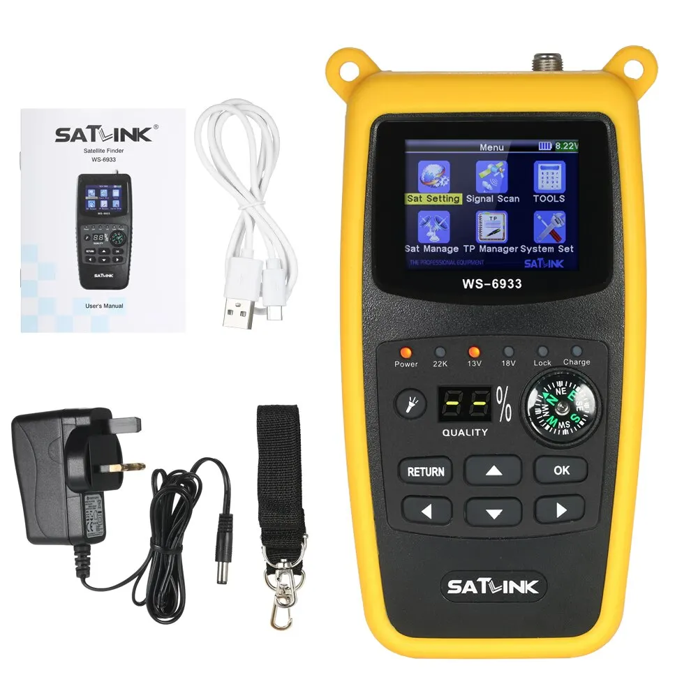 Satlink WS6933 цифровой сканер спутникового сигнала метр ЖК спутниковый искатель цифровой спутниковый ТВ приемник с компасом