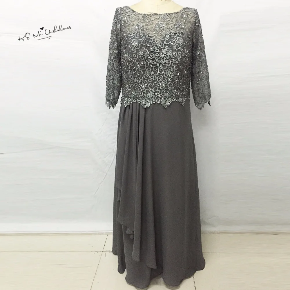 Donkergrijs Lange Mouwen Moeder van de Bruid Lace Jurken Plus Size Lovertjes Formele Vrouwen Avondjurken Chiffon Broek Past bruiloften Donkergrijs Lange Mouwen Moeder van de Bruid Lace Jurken Plus Size Lovertjes Formele Vrouwen Avondjurken Chiffon Broek Past bruiloften