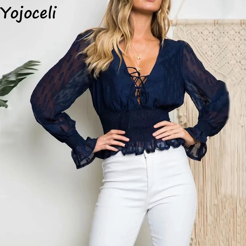 elegante blusa de encaje con volantes Mujer top otoño fiesta playa Blusa de gasa camisa Casual fresco diario blusas|Blusas y camisas| - AliExpress