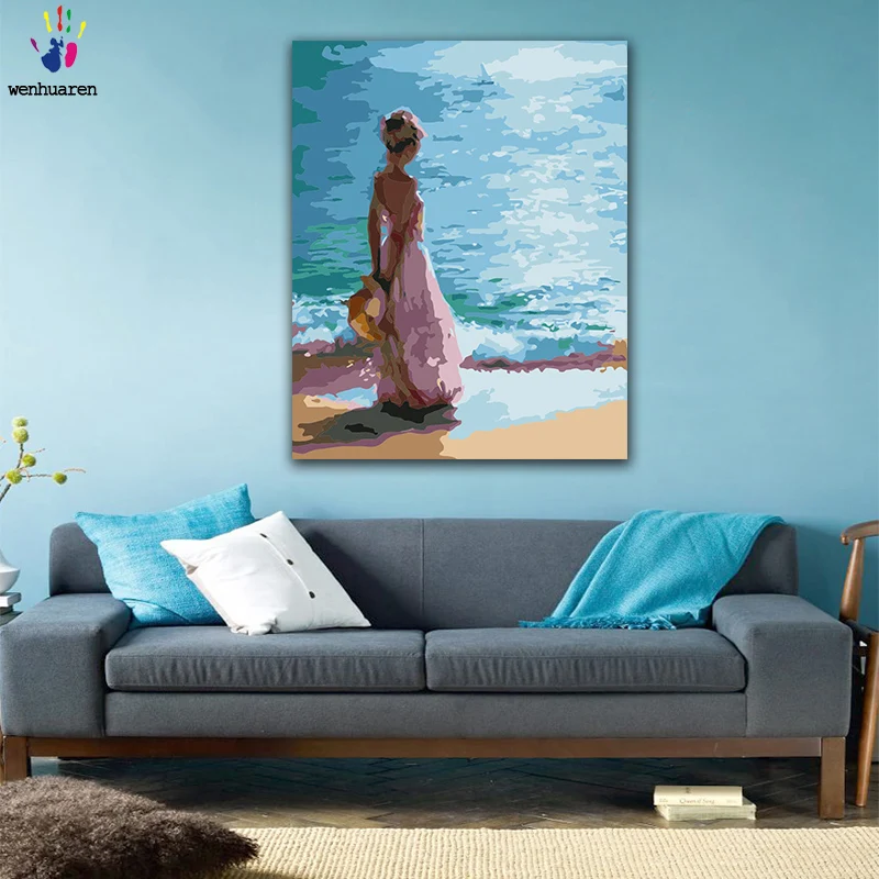 

DIY colorings pictures by numbers with colors Beautiful woman by the sea picture drawing painting by numbers framed Home