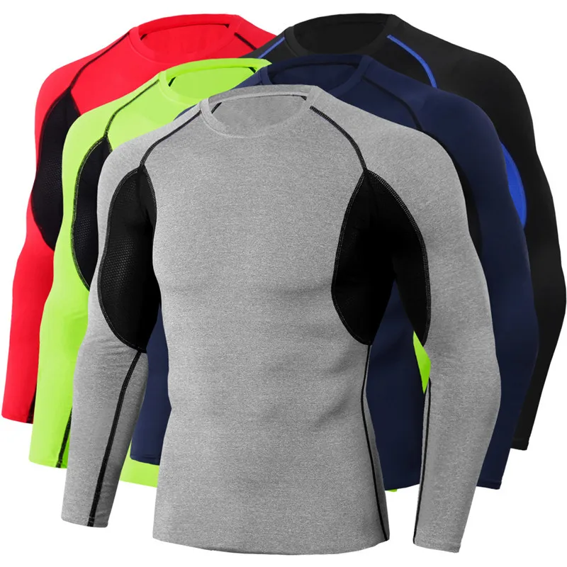 

2019 Running quick-drying Sports T shirts Men Compression Shirts Long Sleeve Crossfit Tops Tees Gyms Fitness T-shirt Rashguard