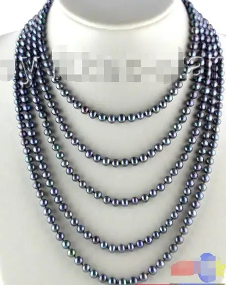 

FREE SHIPPING HOT sell new Style >>>>100" 7MM PEACOCK BLACK ROUND FW CULTURED PEARL NECKLACE