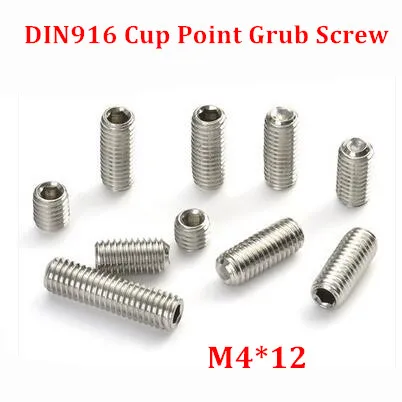 

200pcs M4*12 DIN916 Hex Socket Cup Point Set Screws 304 Stainless steel Hexagaon Grub Screw