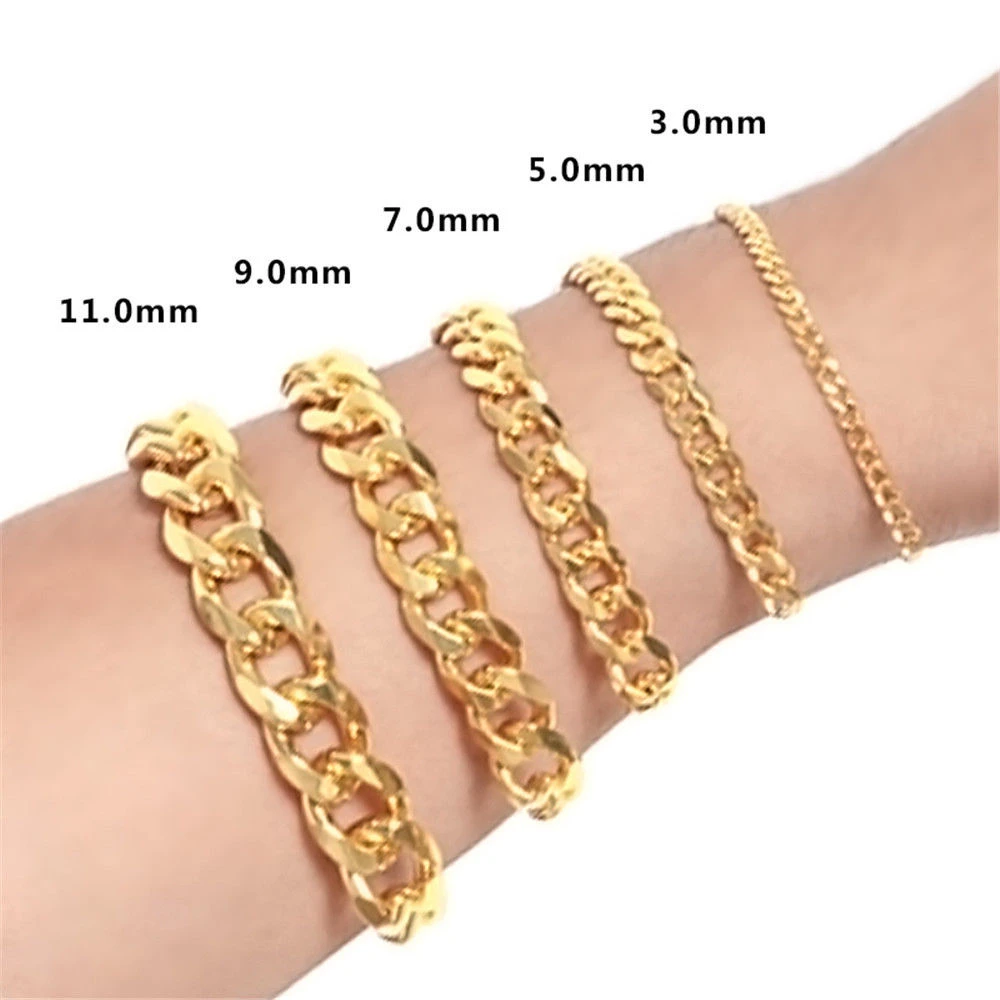 Gold Chain Necklaces Men/'s 3//5//7//9//11mm Stainless Steel Curb Link Bracelet