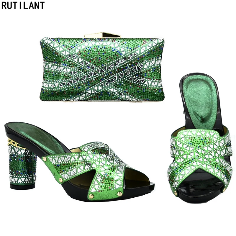 Italian Shoe with Matching Bag Set Decorated Rhinestone Wedding Shoes Bride Cristal and for Nigeria Party | Обувь