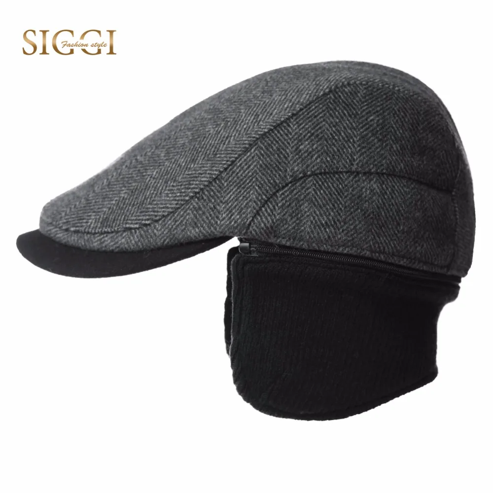 

FANCET Winter Wool Men Visor Tweed Flat Cap Ivy Hat Earflap Winter Warm Hunting Trapper Duckbill Hats Outdoors Peaked Caps 89111