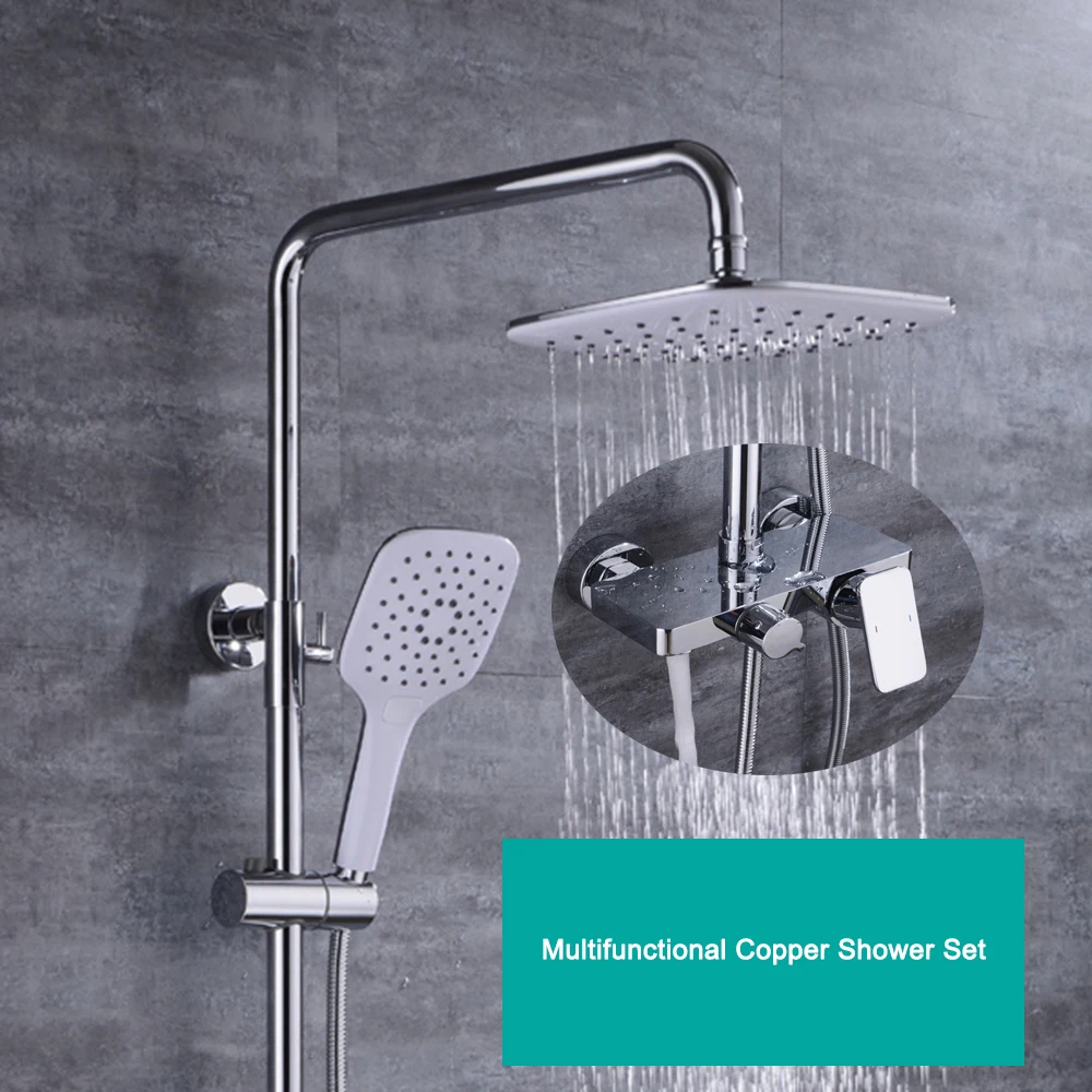 

Luxury Wall Mounted Rain Shower faucets Set Square Stainless steel top spray with ABS Hand Shower