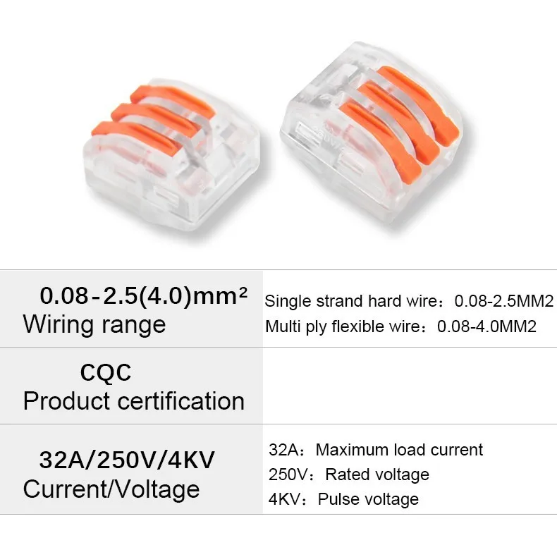 3P разъем провода соединения прозрачный клеммный блок 32A/250V медный разъем электрика PCT-413(100 шт