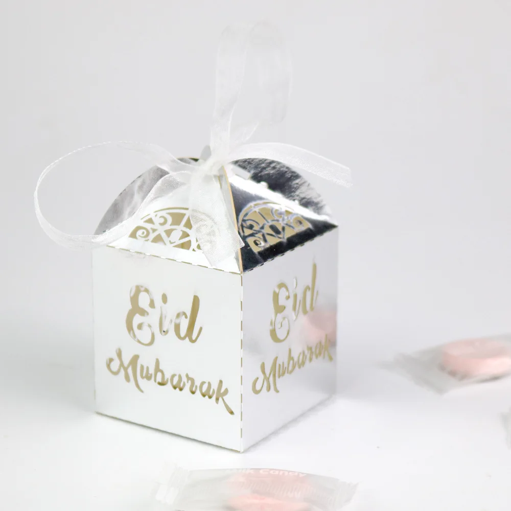 10 шт./лот, золотой, серебряный, счастливый ИД Мубарак, конфета, Подарочная коробка, украшения для Рамадана, исламские, вечерние, счастливый ИД Мубарак, diy украшения