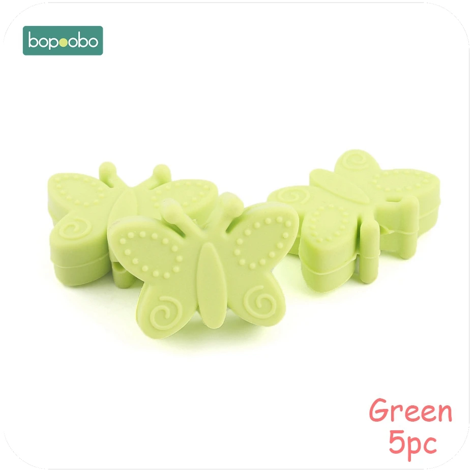 Bopobo 5 шт., силиконовые маленькие бусины-бабочки для прорезывания зубов, сделай сам, силиконовые бусины в виде цветов без бисфенола, Детские Прорезыватели - Цвет: Green Butterfly