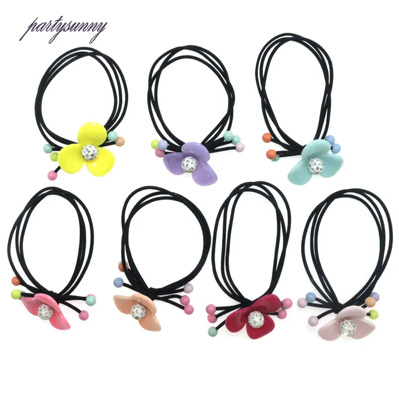 PF Clover Flowers Headwear Rubber Bands 3 Ring Hair Elastic Hair Bands