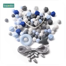 Bopobo 100 шт детский силиконовый Прорезыватель серо-голубой восьмиугольный бисер круглый шарик зубной фиксатор устройство DIY аксессуары для рукоделия