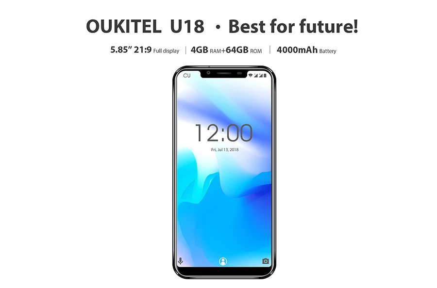 Мобильный телефон Oukitel U18, 5,85 дюйма, 21:9, полный дисплей, распознавание лица, MT6750T, четыре ядра, Android 7,0, 4 Гб ram, 64 ГБ rom, 4000 мАч, 16 МП