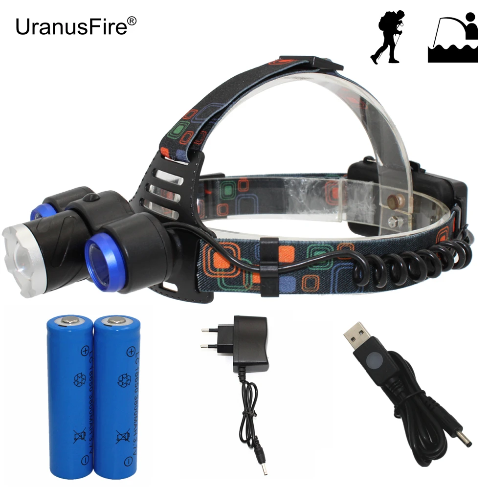 

T6 XPE LED Headlight Zoom Headlamp Head Lamp XM-L T6 + Q5 LED Head Light 4 Modes Flashlight + 18650 Battery + Charger