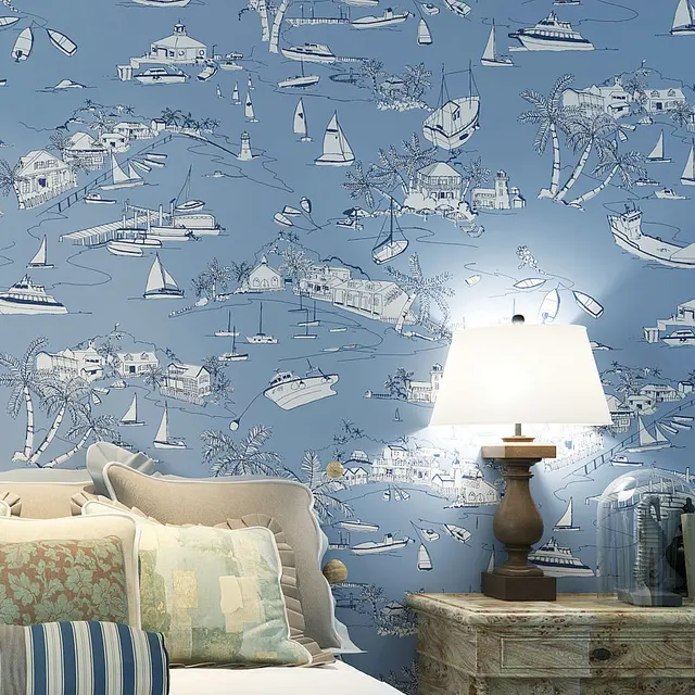 photo wallpaper blue mediterranean non woven wallpaper natural green cartoon for kids room bedroom study
