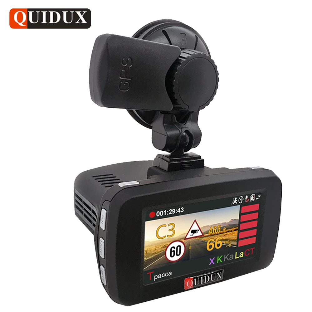 QUIDUX Russian 3 in 1 Car DVR 1296P Radar Detector transponder Ambarella Car Video Recorder Camera