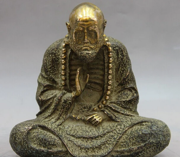 

150401 S1166 Tibet Buddhism Bronze Copper Dharma Damour Bodhidharma Monk Arhat Buddha Statue