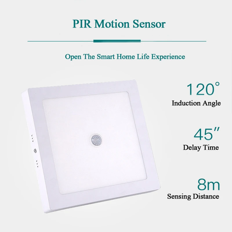 Светодиодный светильник с квадратной/круглой панелью, 6 Вт/12 Вт/18 Вт/24 Вт, датчик движения, поверхностный потолочный светильник, потолочный светильник для коридора, лестницы, гаража