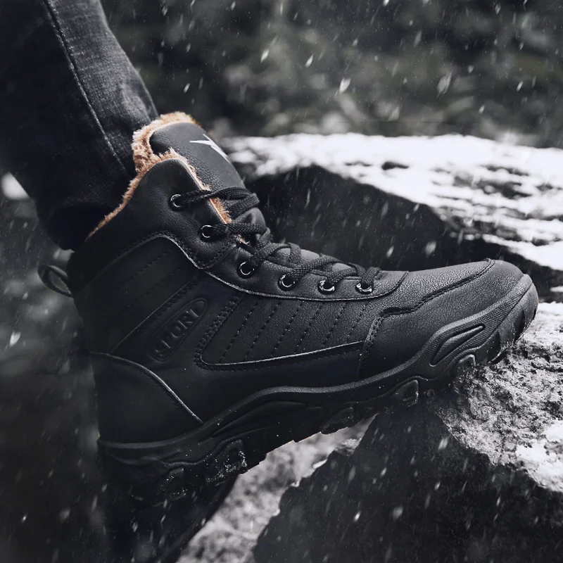 

Plus Size Men's Snow Boots Winter Warm Plush Fur Ankle Boots for Male Winter Men Casual Shoes Lace-up botas hombre 810m