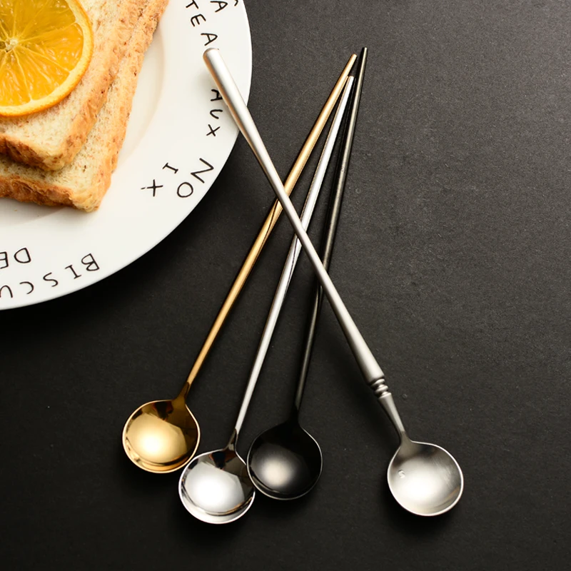 

2PCS Stainless Steel Spoons Long Handle Stirring Spoon Set Cutlery Set Ice Spoon Coffee Teaspoons Scoop Kitchen Bar Accessories