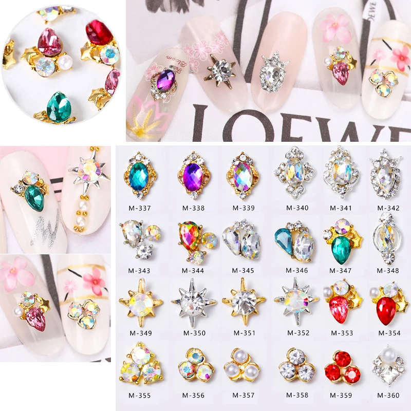 

Mtssii 5pcs/lot Colorful Flower Oval Crystal Gems Rhinestones Pearl Jewelry Nail Art Design 3D Nail Art Decorations New Arrival