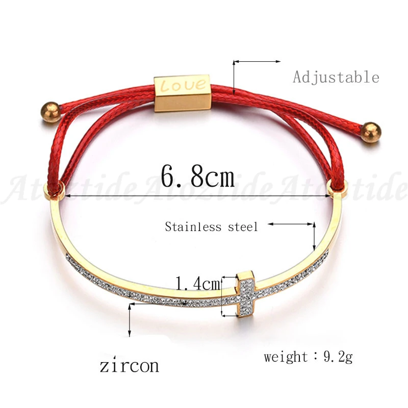 Atoztide очаровательные Кристальные браслеты с крестом для женщин, регулируемый браслет из нержавеющей стали с кубическим цирконием, золотой браслет, свадебный подарок