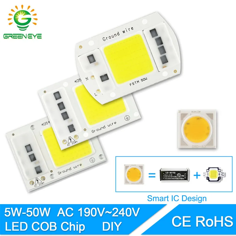 Green Eye светодиодный COB чип лампы 5 Вт 20 Вт 30 Вт 50 Вт вход Смарт IC драйвер 220 в 110 В подходит для DIY светодиодный прожектор Холодный/теплый белый