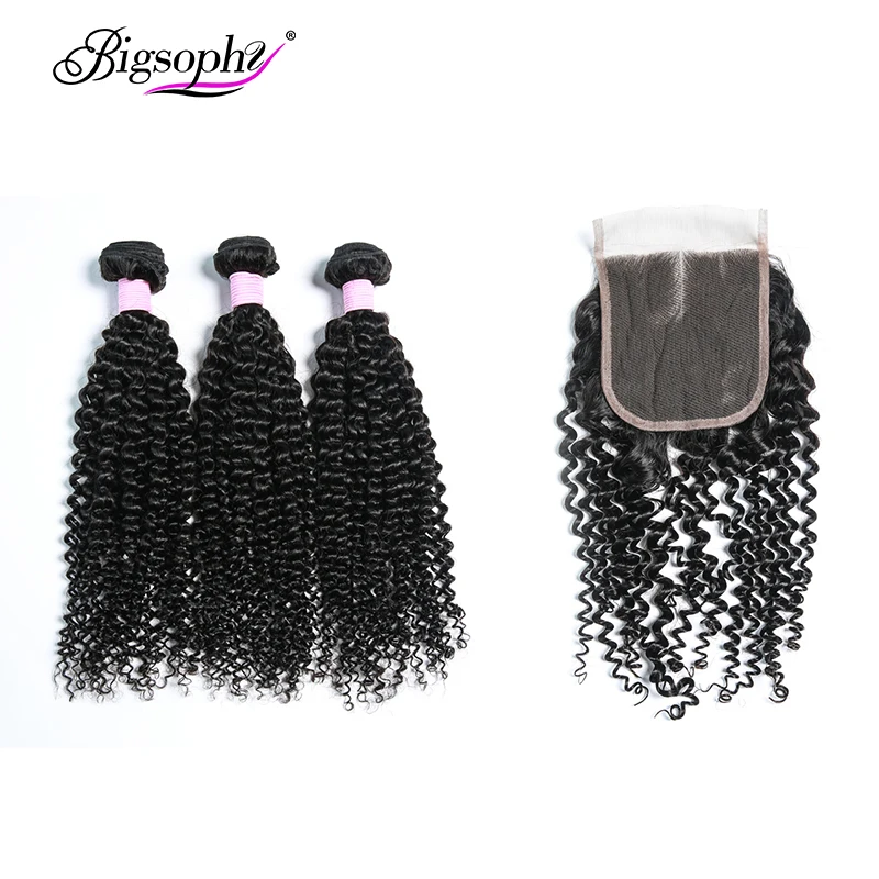 

Bigsophy Indian Kinky Curly Weave Human Hair Extension 3 Bundles With Lace Closure Remy Hair 10 to 28 Inch Nature Color Can Dyed