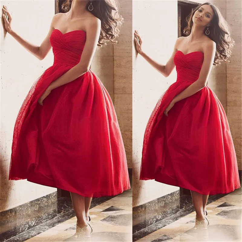 Aliexpress.com : Buy Tea Length Red Tulle Bridesmaid Dresses 2017