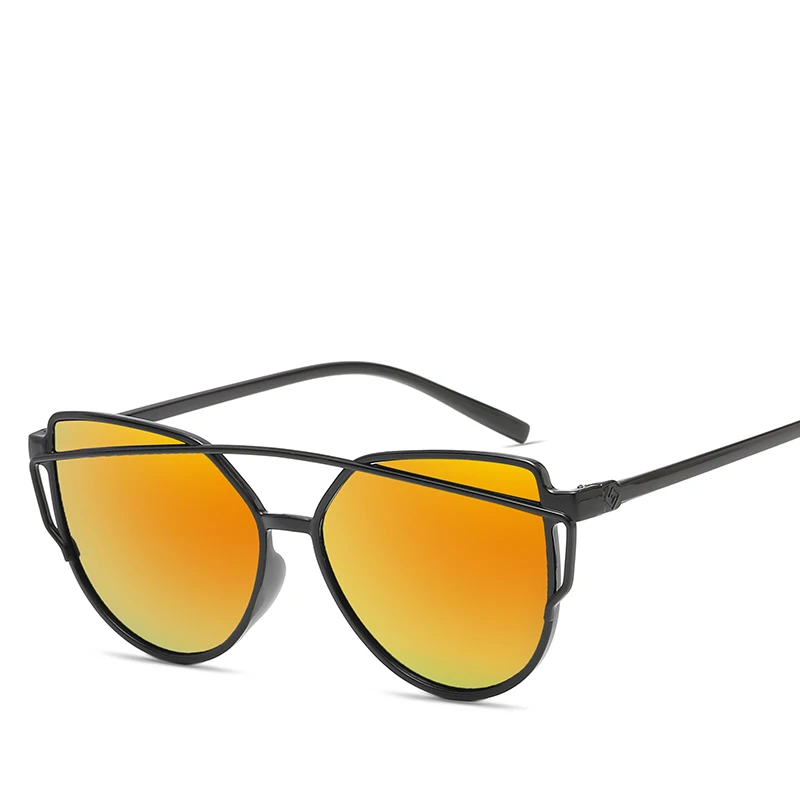 Модные брендовые женские солнцезащитные очки "кошачий глаз", двухлучевые солнцезащитные очки, женские ретро очки с зеркальным покрытием, Плоские линзы - Цвет линз: Красный