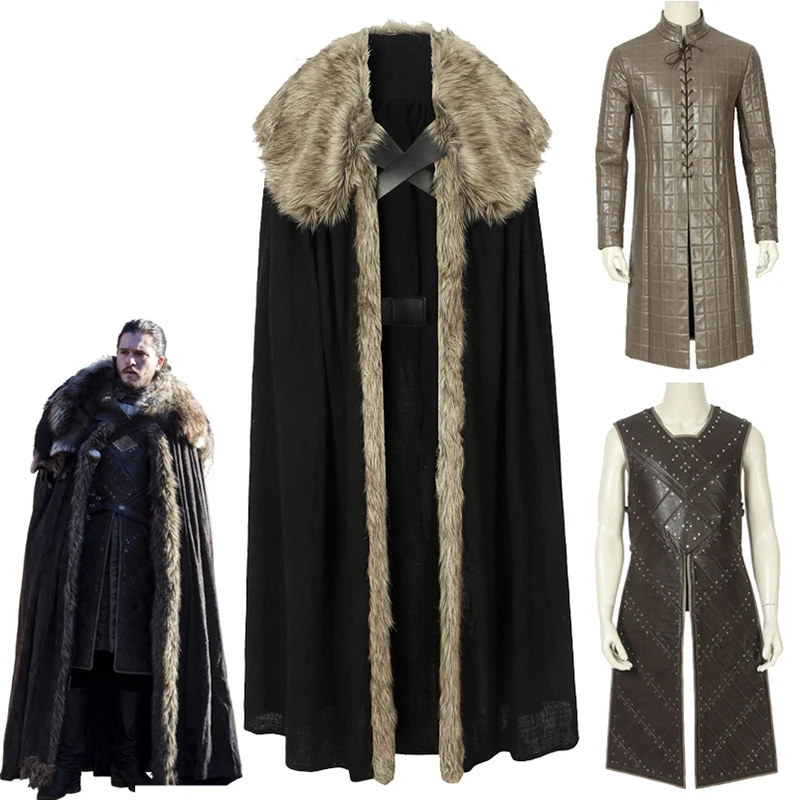 Newest-Game-of-Thrones-Season-8-cosplay-Jon-Snow-costume-Cloak-Top-Jon-Snow-costume-Outfit