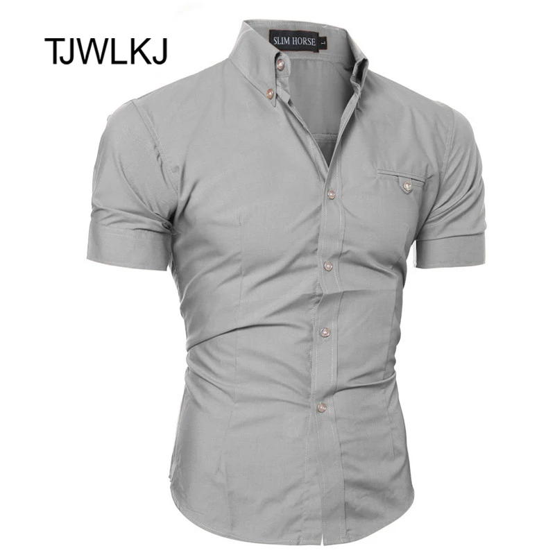 TJWLKJ القطن قصيرة الأكمام قمصان للرجال الصيف الأعمال الرسمي قمصان رجالي عارضة صالح سليم الأبيض قميص قميص أوم